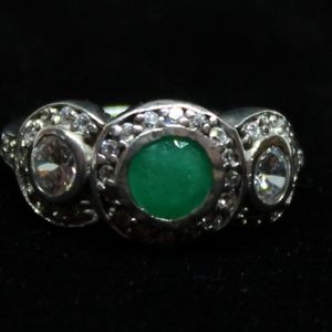 Emerald and zirconia silver ring